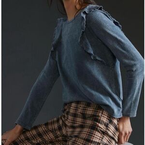 Anthropologie Eri + Ali Gray Ruffle Long Sleeve Top
